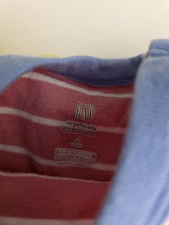 GAP Pink and White Striped Kids Pajama Set with Blue Trim 4t Pjs Pajamas Organic - Picture 3 of 4